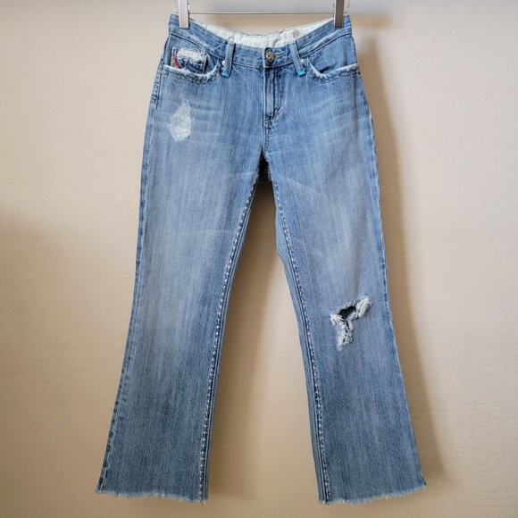 X-Ray Rainbow Embroidered Distressed Flare Denim Jeans - Picture 2 of 16